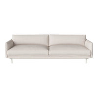 Light beige modern sofa with smooth upholstery and minimalist design, featuring clean lines and a neutral color palette.