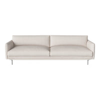 Modern beige sofa with a sleek design, featuring a subtle texture and clean lines on silver legs.