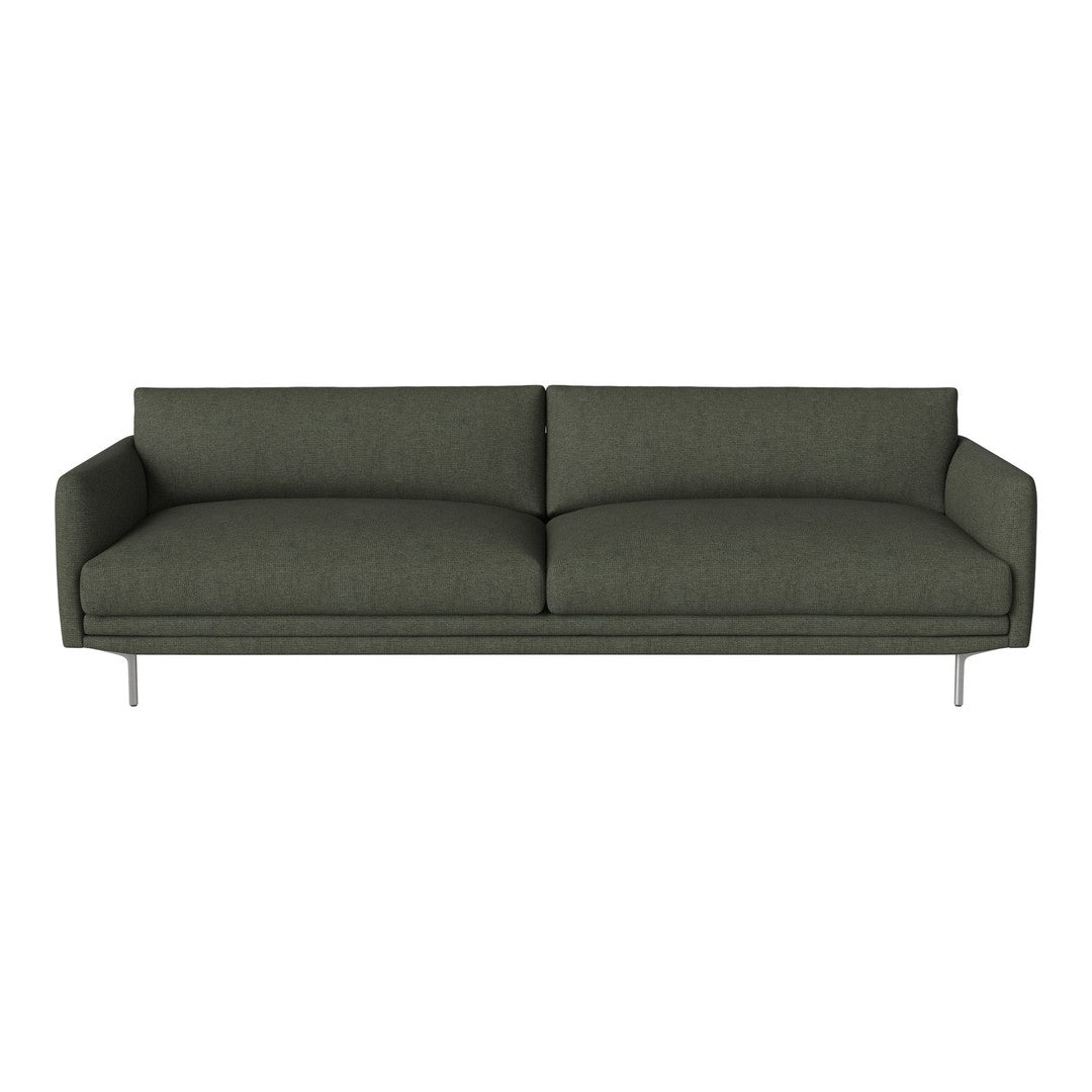 Modern green sofa with a textured fabric and sleek silver legs, perfect for contemporary living spaces.