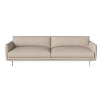 Beige modern sofa with a smooth, textured fabric and clean lines, featuring a minimalist design.