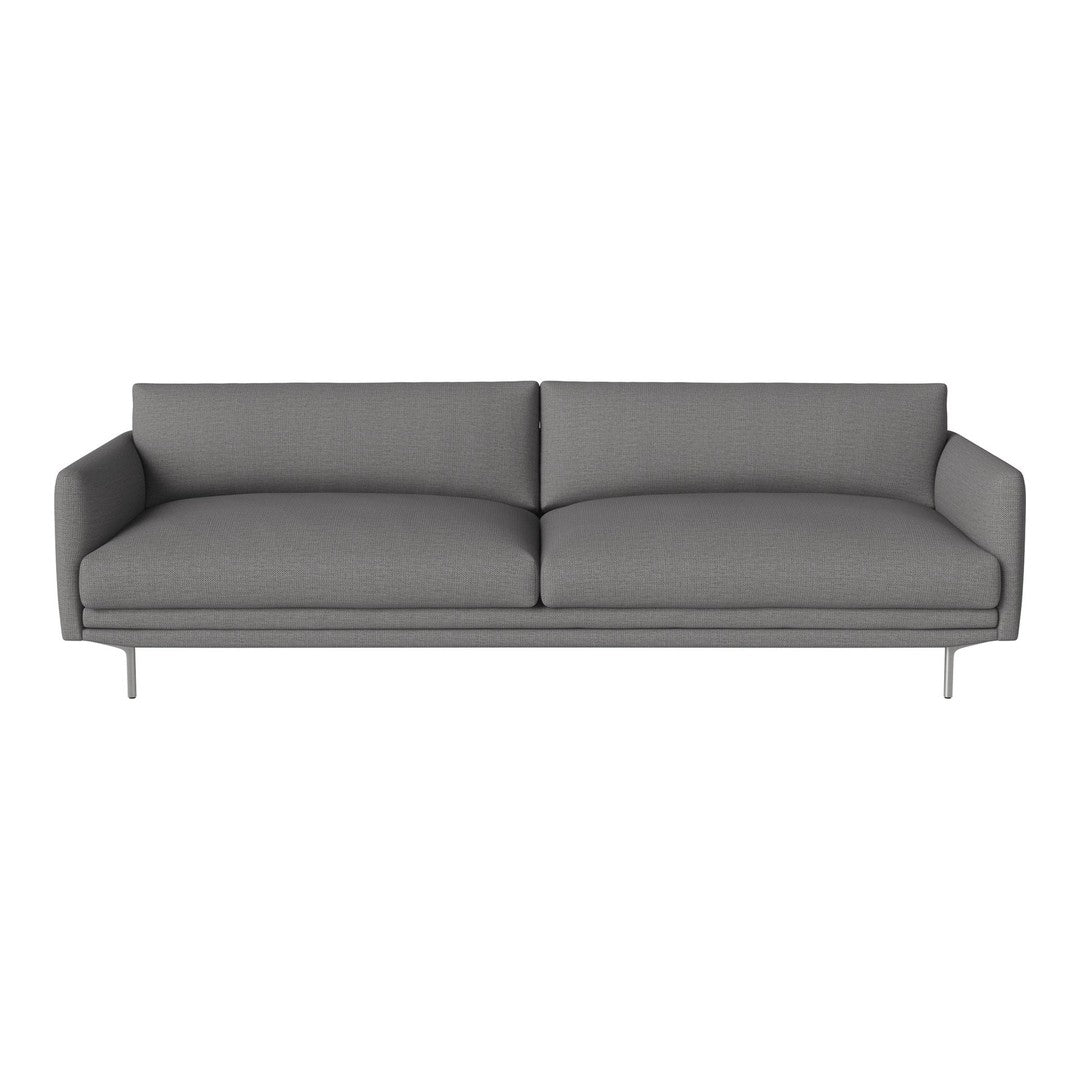 Modern gray sofa with sleek design and smooth upholstery, featuring clean lines and minimalist style.