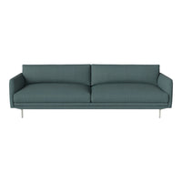 Teal upholstered sofa with a smooth, textured pattern and sleek metallic legs, perfect for modern interiors.