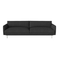Modern dark gray sofa with smooth upholstery and sleek silver legs, ideal for contemporary living spaces.