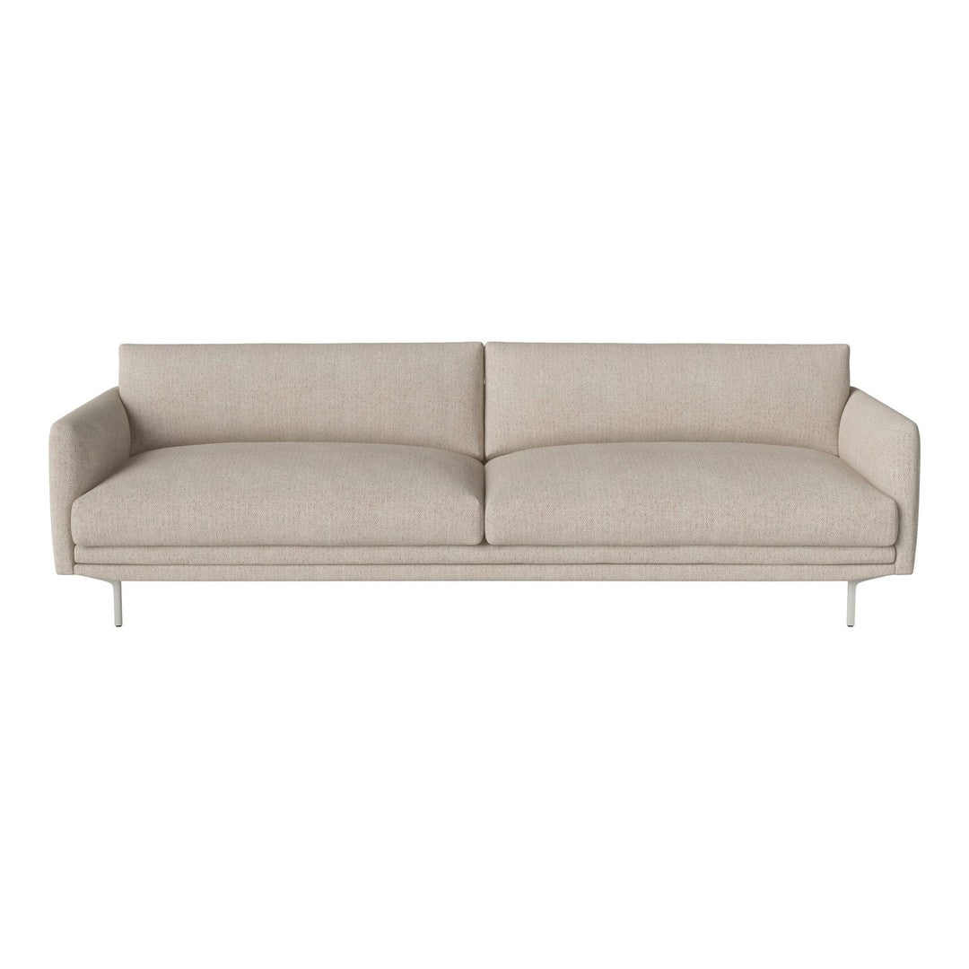 Light beige fabric sofa with clean lines and minimalistic design, featuring subtle texture and soft tones.