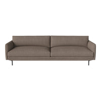 Modern brown sofa with a sleek design and smooth fabric, featuring a subtle textured pattern and minimalist black legs.