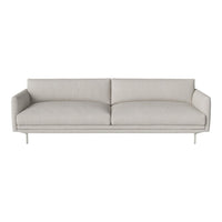 Light gray modern sofa with smooth, minimalist design and clean lines, featuring soft upholstery and sleek legs.