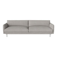 Light gray three-seater sofa with a minimalist design and smooth fabric upholstery. Simple, modern style.