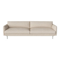 Beige modern sofa with a simple linear design and textured upholstery on sleek metal legs.