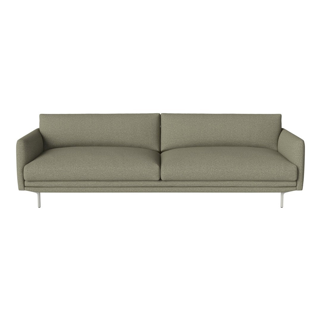 Modern olive green sofa with a sleek, minimalist design and subtle textured fabric, perfect for contemporary spaces.