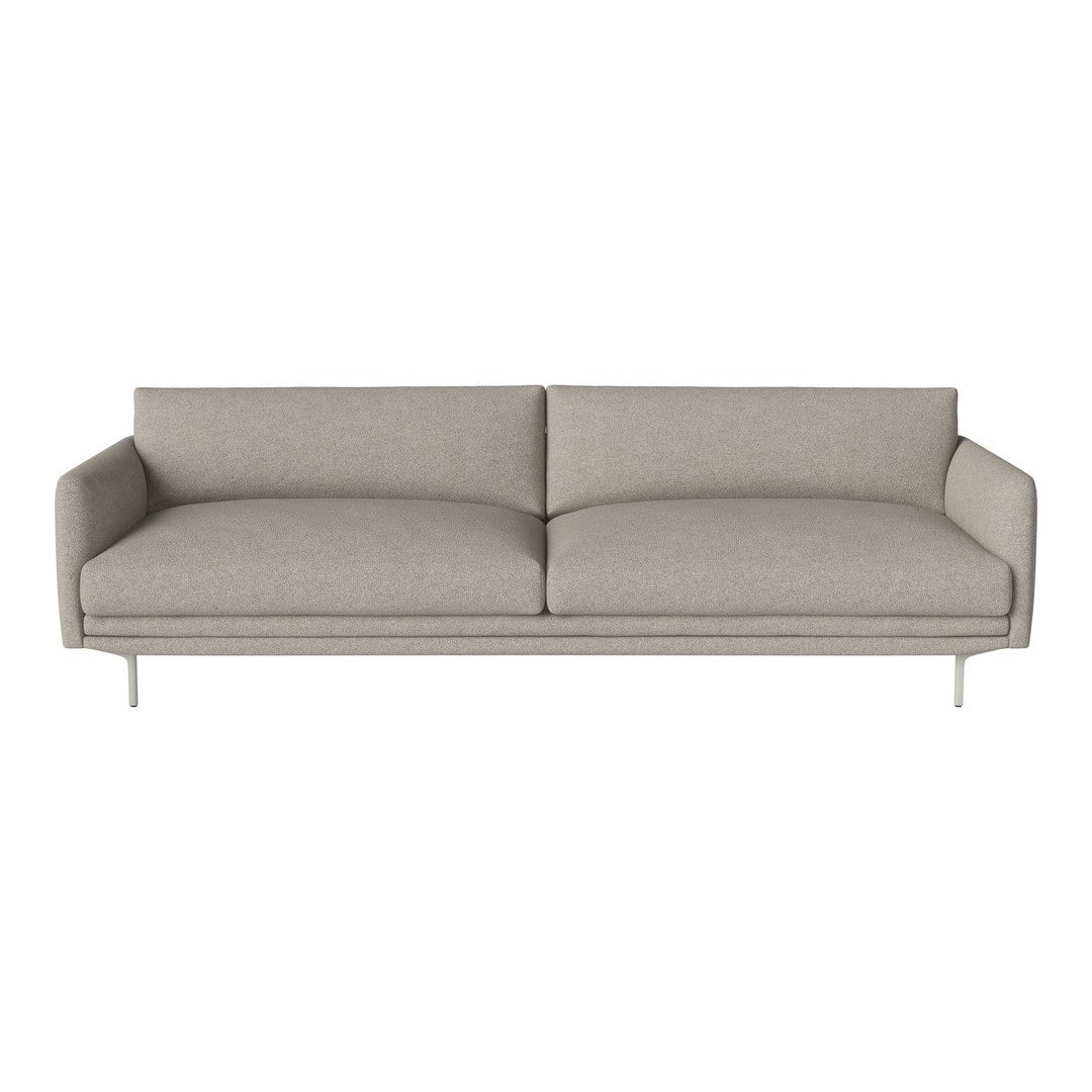 Light gray modern sofa with a simple design and smooth fabric, featuring clean lines and minimalistic style.