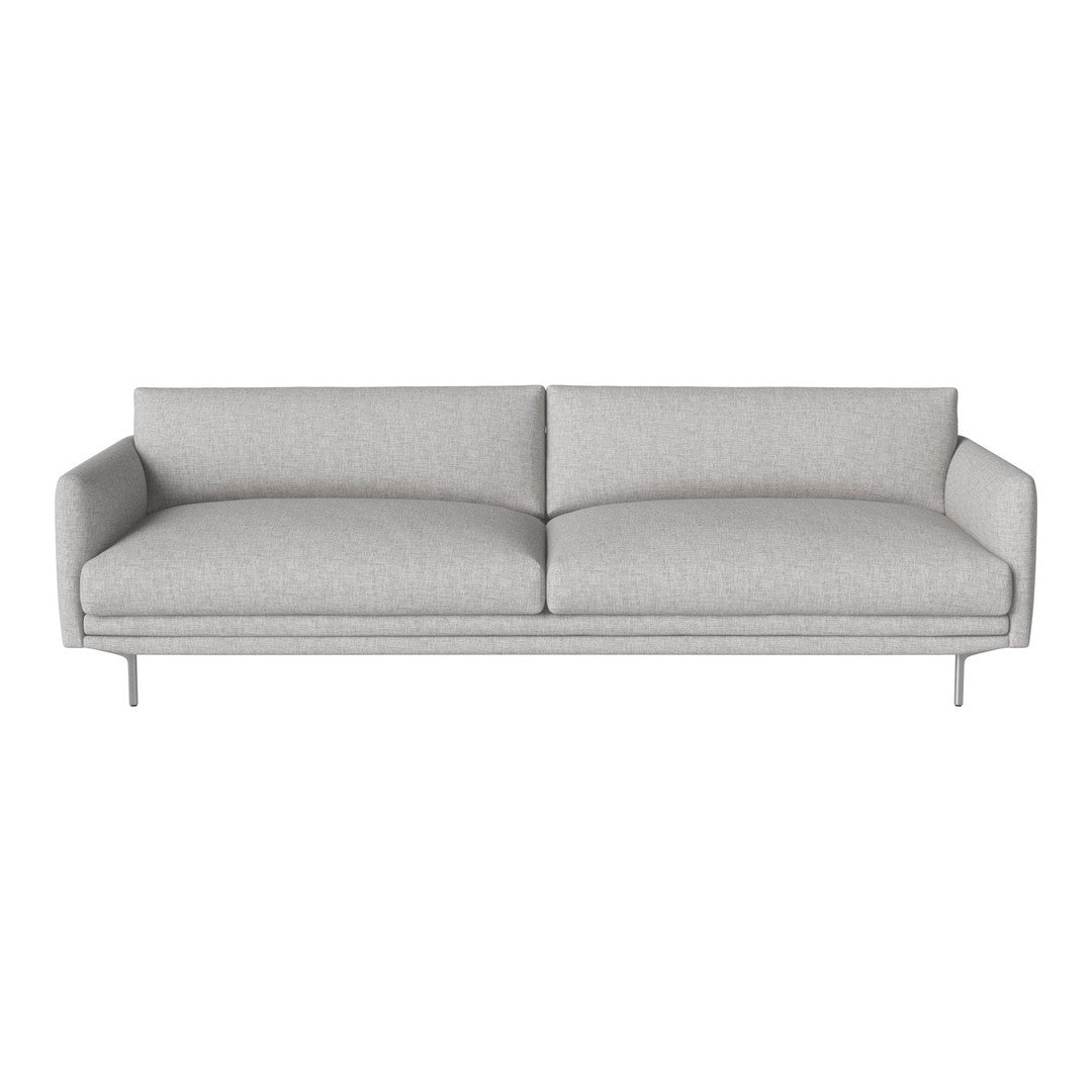 Light gray sofa with a minimalist design and smooth, textured fabric. Perfect for modern interiors.