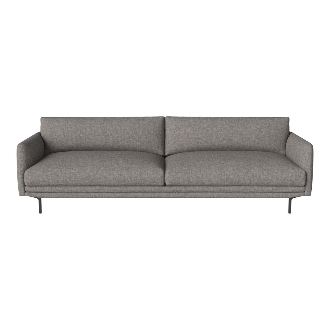 Gray upholstered sofa with a minimalist design and smooth, subtle texture. Perfect for modern decor.