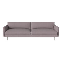 Modern gray sofa with clean lines and minimalist design, featuring a smooth fabric texture and silver legs.