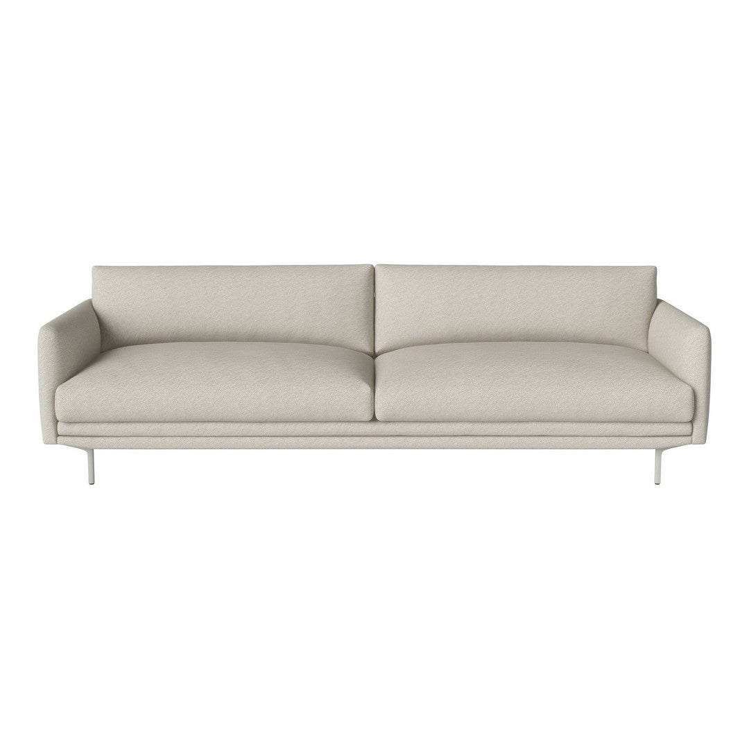 Light gray upholstered sofa with a smooth, minimalist design and clean lines, perfect for modern interiors.