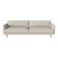 Light beige mid-century modern sofa with smooth upholstery and minimalist design.