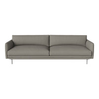 Gray fabric sofa with a minimalist design and smooth texture, featuring clean lines and silver legs.