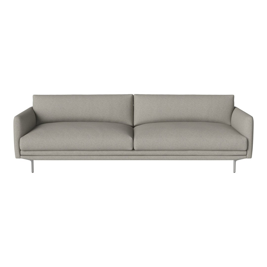Sleek gray sofa with a minimalist design, featuring soft, smooth upholstery and a simple, modern silhouette.