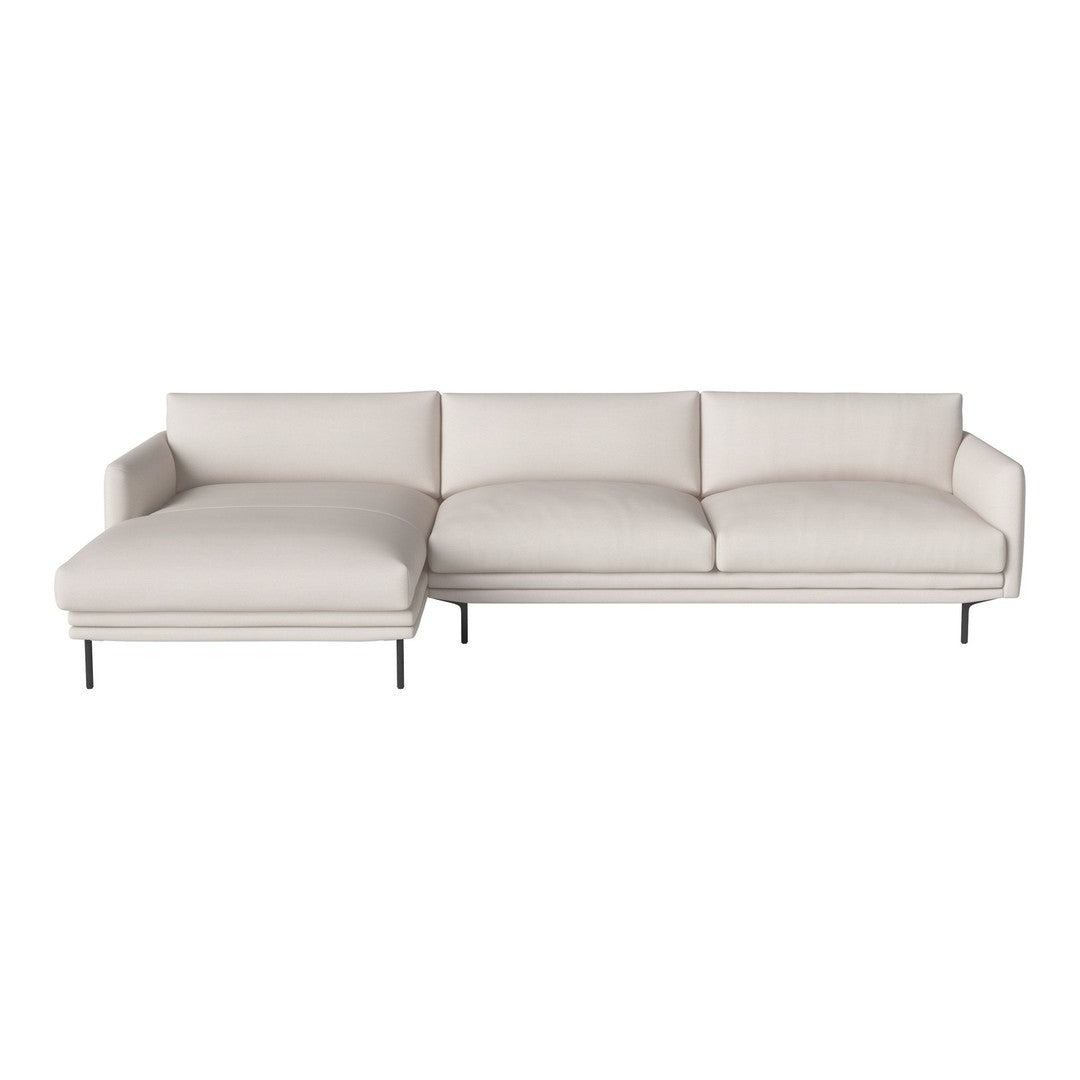 Light beige sofa with a modern design and smooth fabric, featuring a minimalist style and clean lines.