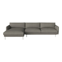 Modern gray sectional sofa with plush cushions and sleek silver legs, perfect for contemporary living spaces.