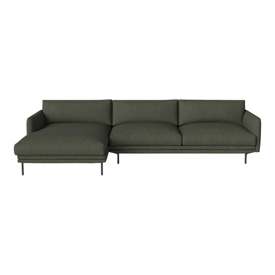 Stylish green sectional sofa with soft, textured fabric and clean lines, perfect for modern living spaces.
