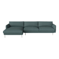 Teal upholstered sectional sofa with a smooth, modern design and sleek metallic legs, perfect for contemporary spaces.