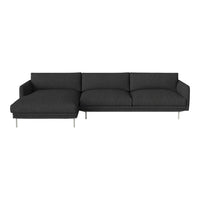 Modern black sectional sofa with a textured fabric pattern and sleek metal legs, ideal for contemporary living spaces.