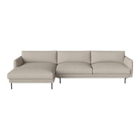 Light beige sectional sofa with smooth fabric and minimalist design, featuring a left-facing chaise lounge.