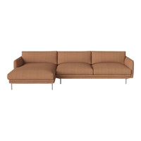 Brown textured sectional sofa with smooth lines and modern metal legs, perfect for contemporary living spaces.