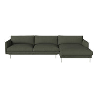 Modern sectional sofa in deep olive green fabric with textured pattern and sleek metallic legs. Perfect for contemporary spaces.