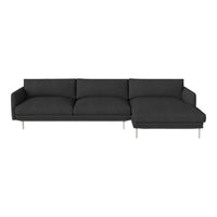 Gray modern sectional sofa with a subtle textured pattern and sleek metal legs. Ideal for contemporary living spaces.
