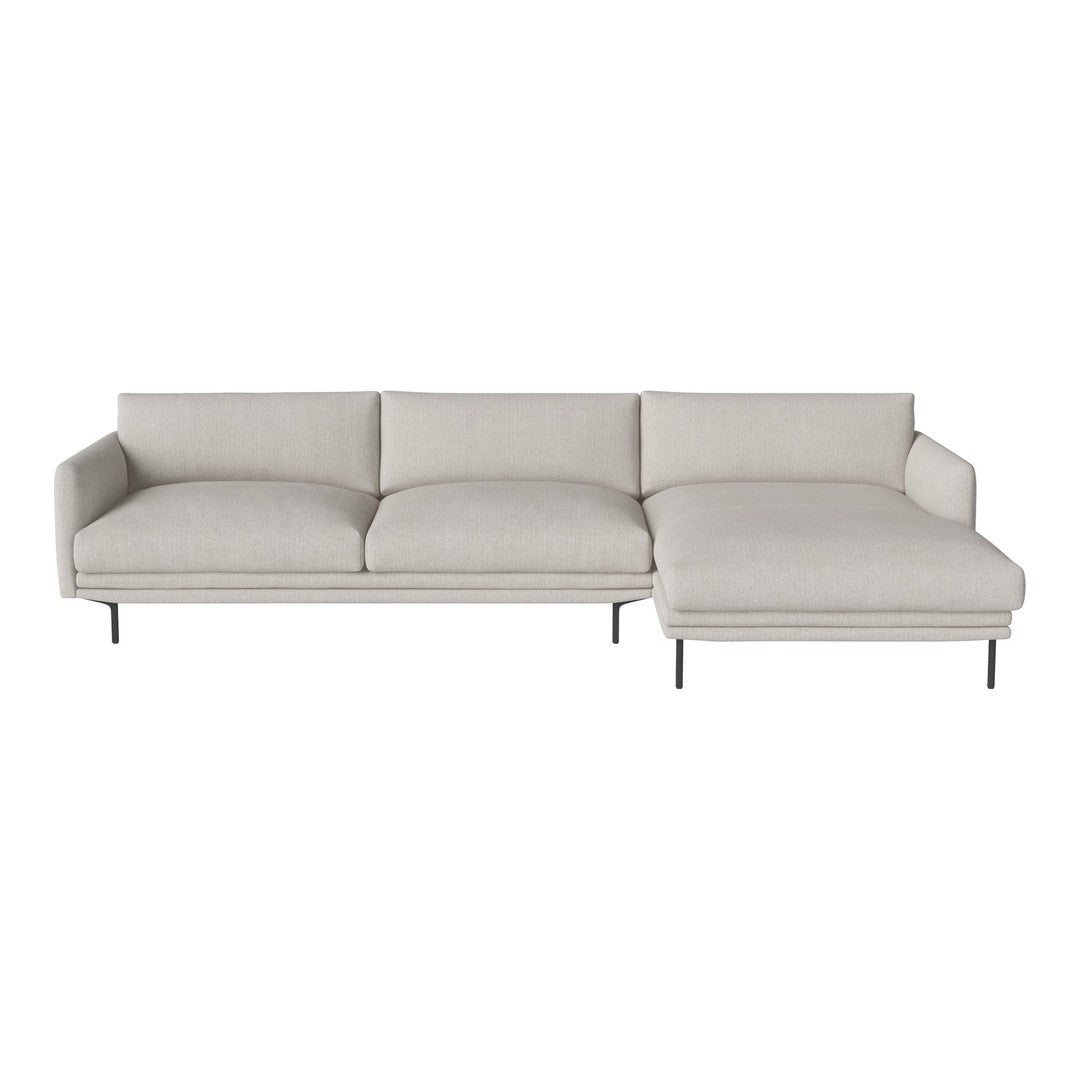 Light gray sectional sofa with a minimalist design and smooth, solid fabric texture. Stylish modern home furniture piece.