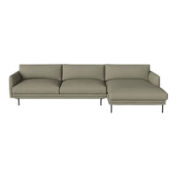 Modern sectional sofa in olive green fabric with smooth, minimalist lines and a subtle, sleek design.