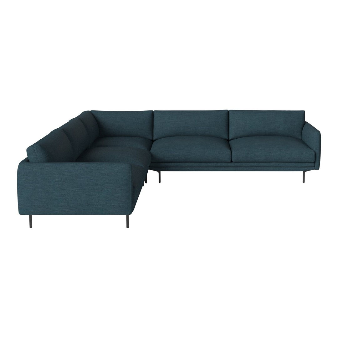 Teal sectional sofa with a modern design and smooth fabric upholstery, featuring clean lines and minimalistic style.