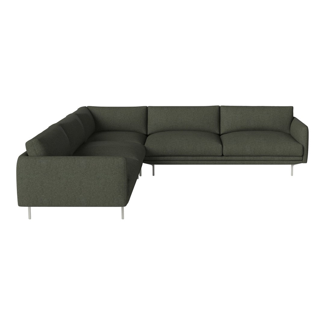 Modern sectional sofa in deep olive green fabric with clean lines and plush cushions. Perfect for contemporary living.