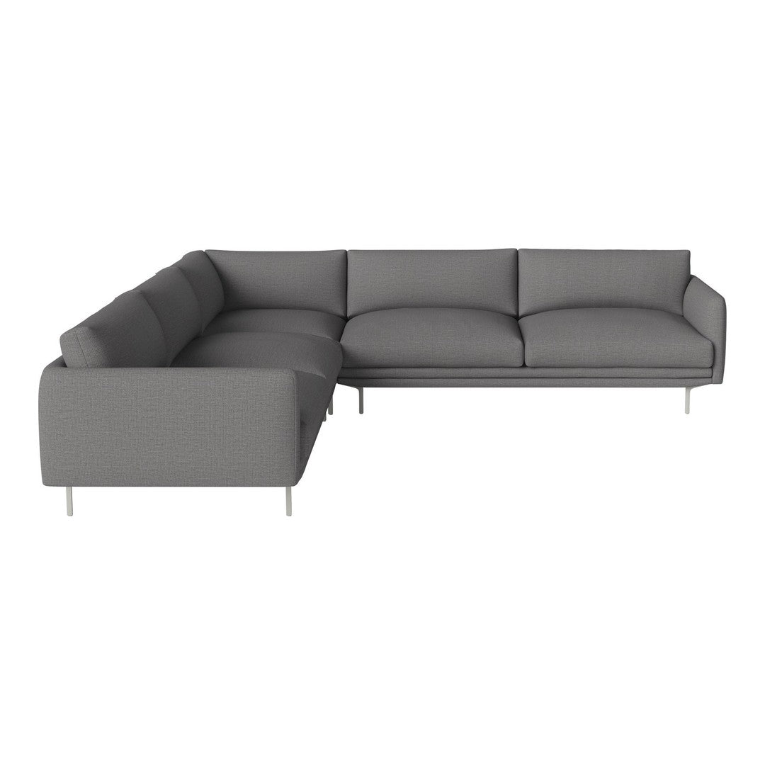 Gray sectional sofa with a sleek, modern design and textured fabric. Ideal for contemporary living spaces.