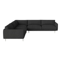 Dark gray sectional sofa with a modern fabric texture and silver legs, perfect for contemporary living spaces.