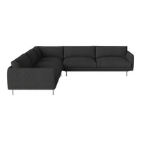 Dark gray sectional sofa with a sleek, modern design and smooth upholstery, featuring clean lines and minimalist style.