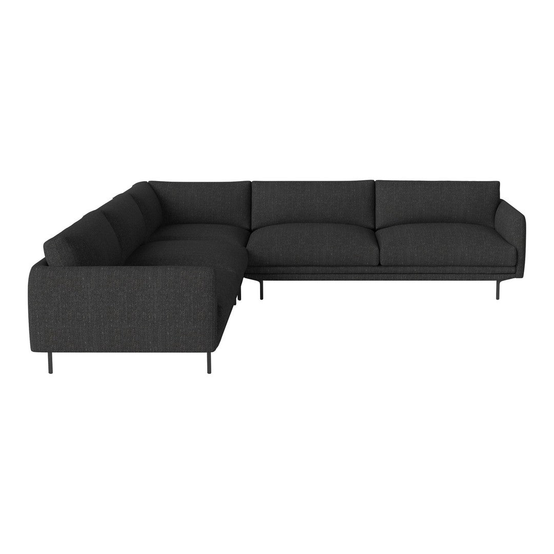 Stylish dark gray sectional sofa featuring a sleek, modern design with plush cushions and minimalist black legs.