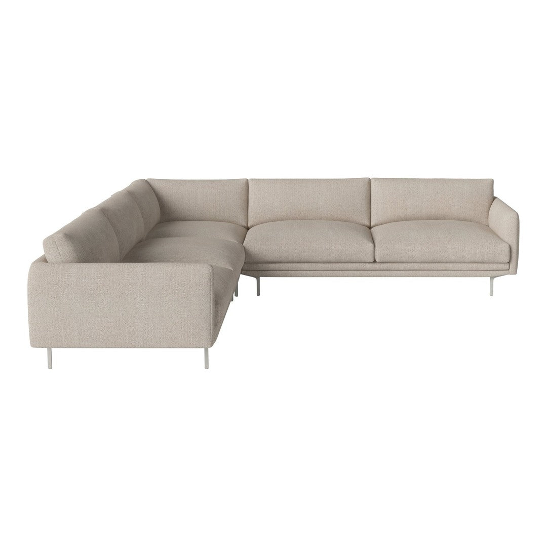 Light beige sectional sofa with a smooth texture and minimalist design, perfect for modern interiors.