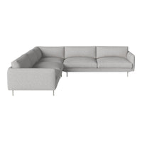 Light gray sectional sofa with a minimalist design and smooth fabric texture, perfect for modern interiors.