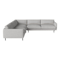 Light gray sectional sofa with a subtle textured pattern and sleek metal legs. Ideal for modern living spaces.