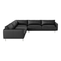 Modern black leather sectional sofa with sleek lines and minimalist design. Perfect for contemporary living spaces.