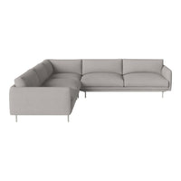 Light gray sectional sofa with a modern design and smooth upholstery, featuring clean lines and minimalist style.