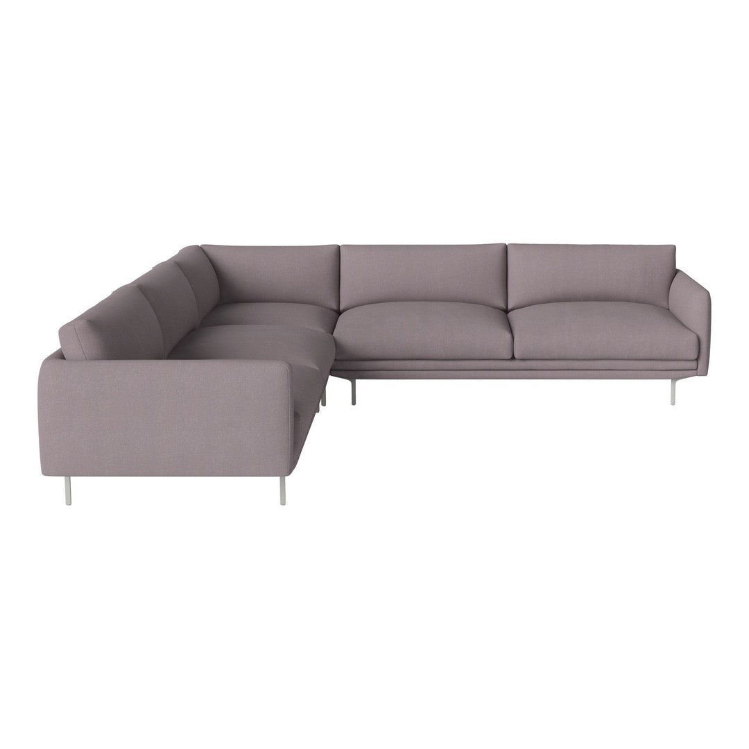 Light gray sectional sofa with smooth fabric and minimalist design, featuring a clean, contemporary look.