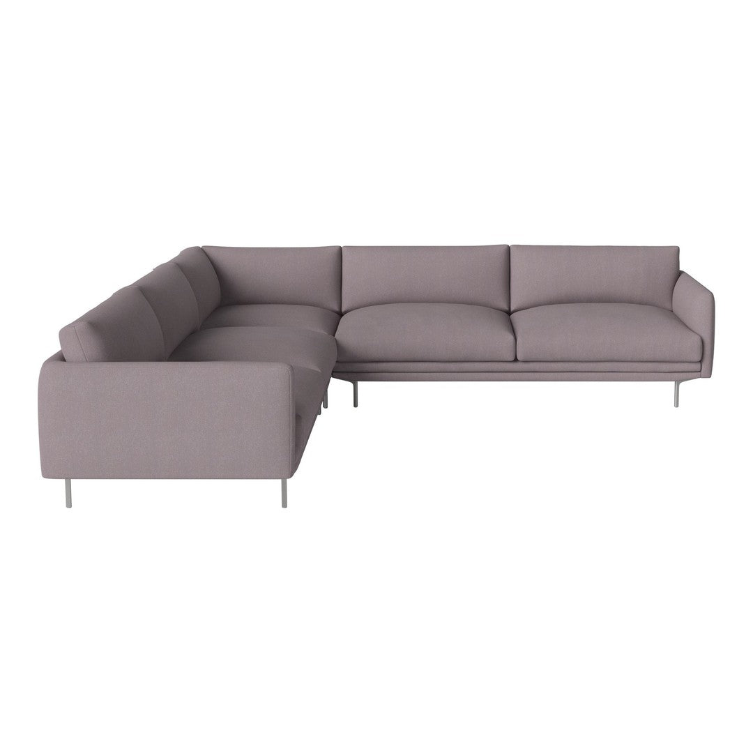 Gray sectional sofa with smooth fabric and minimalistic design. Modern style with clean lines and understated elegance.