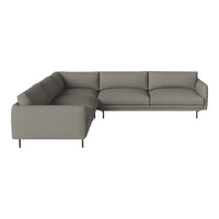 Gray sectional sofa with a minimalist design and smooth fabric texture, ideal for modern living spaces.