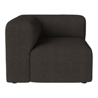 Dark brown sectional sofa with a textured, speckled pattern, featuring a unique curved arm design.