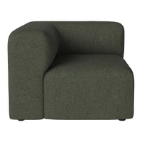 Textured dark green upholstered armchair with a modern, minimalist design. Perfect for contemporary living spaces.