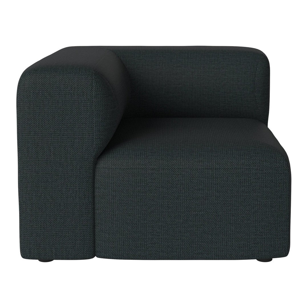 Dark green textured sofa with a minimalist design and smooth curves, perfect for modern decor.