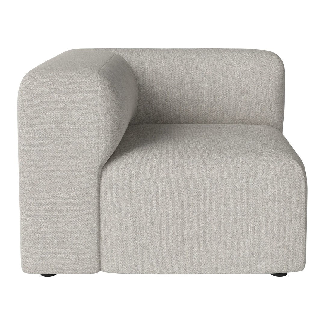 Textured light gray corner sofa with a minimalist design and soft curves, ideal for modern interiors.